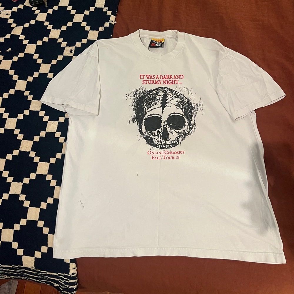 White Graphic Tee with Skull Design